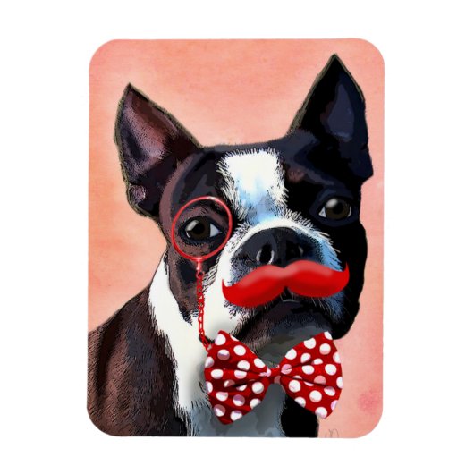 Boston Terrier Portrait mit Red Bow Krawatte und 3 Magnet (Vertikal)
