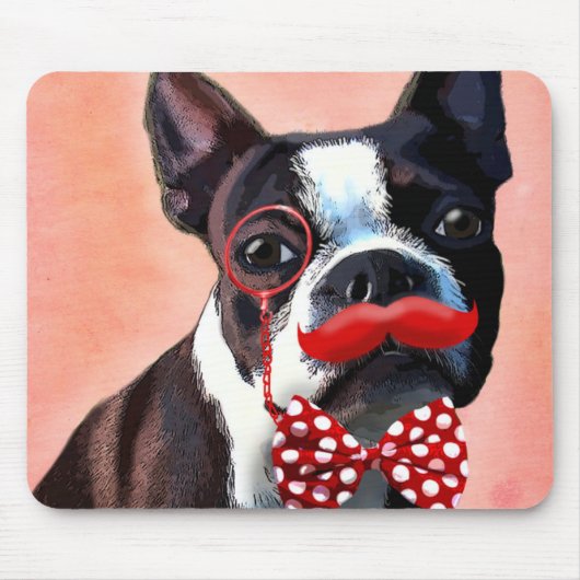 Boston Terrier Portrait mit Red Bow Krawatte und 3 Mousepad (Vorne)