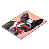 Boston Terrier Portrait mit Red Bow Krawatte und 3 Notizblock (Linke Seite)