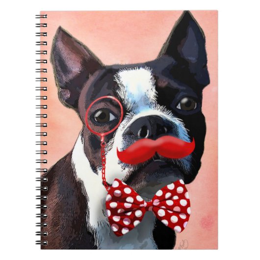 Boston Terrier Portrait mit Red Bow Krawatte und 3 Notizblock (Vorderseite)