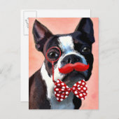Boston Terrier Portrait mit Red Bow Krawatte und 3 Postkarte (Vorne/Hinten)