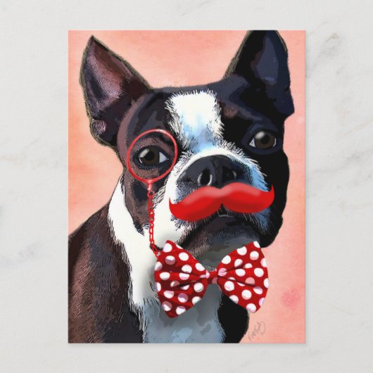 Boston Terrier Portrait mit Red Bow Krawatte und 3 Postkarte (Vorderseite)