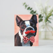 Boston Terrier Portrait mit Red Bow Krawatte und 3 Postkarte (Stehend Vorderseite)