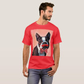 Boston Terrier Portrait mit Red Bow Krawatte und 3 T-Shirt (Vorne ganz)