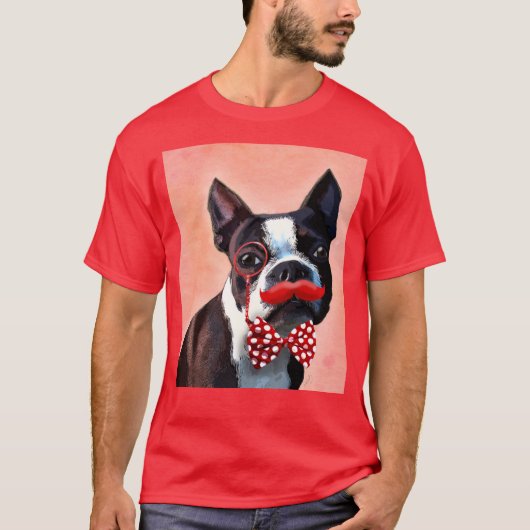 Boston Terrier Portrait mit Red Bow Krawatte und 3 T-Shirt (Vorderseite)