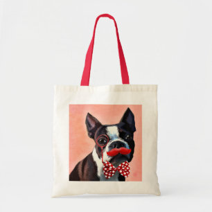 Boston Terrier Portrait mit Red Bow Krawatte und 3 Tragetasche