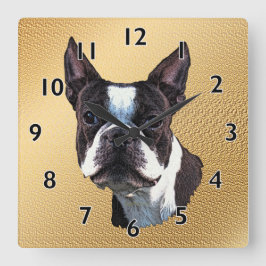 Boston Terrier Portrait Quadratische Wanduhr