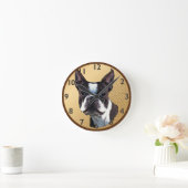 Boston Terrier Portrait Runde Wanduhr (Zuhause)