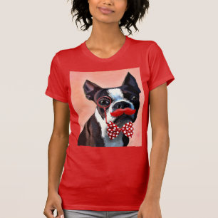 Boston-Terrier-Porträt mit roter Bogen Krawatte T-Shirt