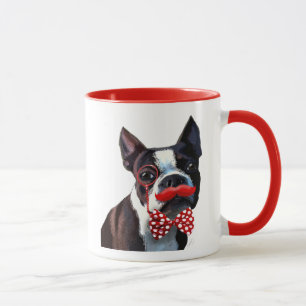 Boston-Terrier-Porträt mit roter Bogen Krawatte Tasse