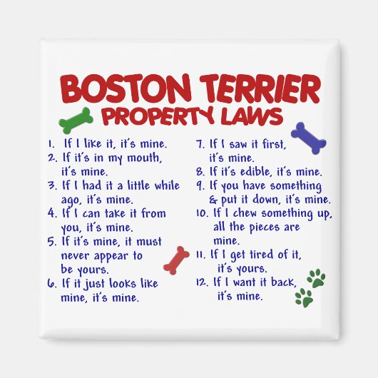 Boston Terrier Property Laws 2 Magnet (Vorne)