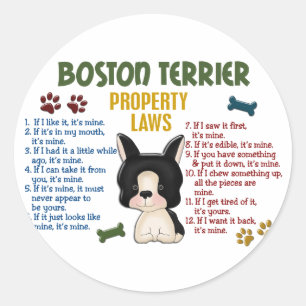 Boston Terrier Property Laws 4 Runder Aufkleber