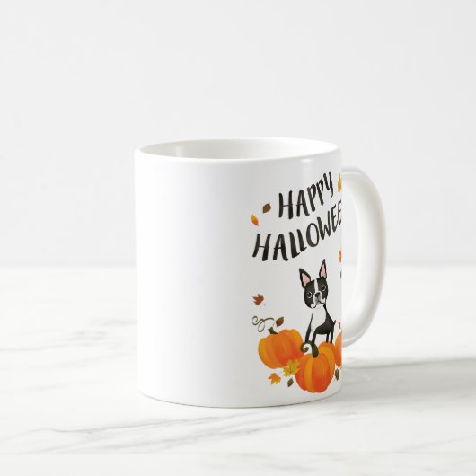 Boston Terrier Pumpkin Herbstlaub Halloween Tasse (VorderseiteRechts)