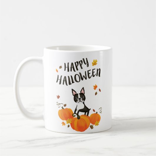 Boston Terrier Pumpkin Herbstlaub Halloween Tasse (Links)