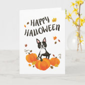 Boston Terrier Pumpkin Herbstlaubs Halloween Card Karte (Gelbe Blume)