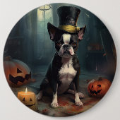 Boston Terrier Pumpkins Halloween Beängstigend Button (Vorderseite)
