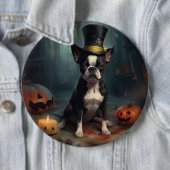 Boston Terrier Pumpkins Halloween Beängstigend Button (Beispiel)