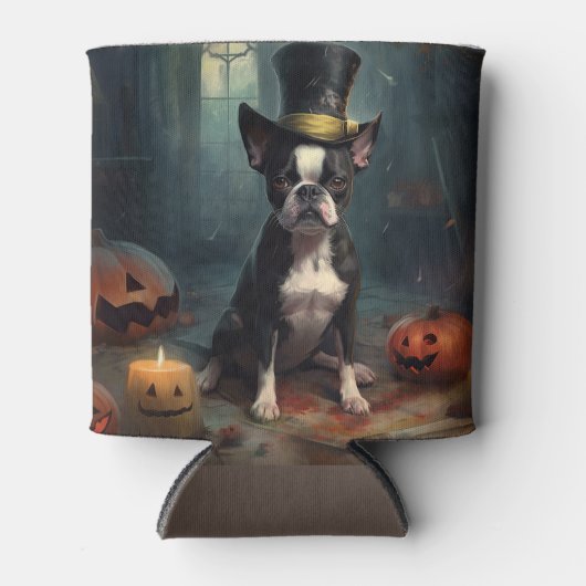 Boston Terrier Pumpkins Halloween Beängstigend Dosenkühler (Vorderseite)