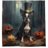 Boston Terrier Pumpkins Halloween Beängstigend Duschvorhang (Vorderseite)