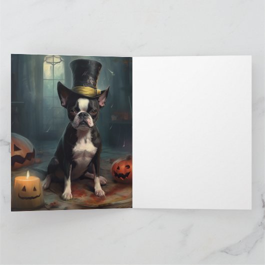 Boston Terrier Pumpkins Halloween Beängstigend Karte (Innenseite)