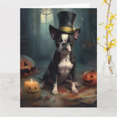 Boston Terrier Pumpkins Halloween Beängstigend Karte (Gelbe Blume)