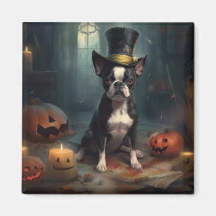 Boston Terrier Pumpkins Halloween Beängstigend Magnet