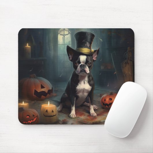 Boston Terrier Pumpkins Halloween Beängstigend Mousepad (Mit Mouse)