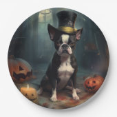 Boston Terrier Pumpkins Halloween Beängstigend Pappteller (Vorderseite)