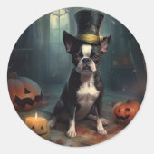 Boston Terrier Pumpkins Halloween Beängstigend Runder Aufkleber (Vorderseite)