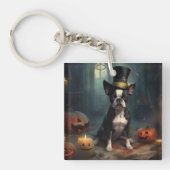 Boston Terrier Pumpkins Halloween Beängstigend Schlüsselanhänger (Vorderseite)