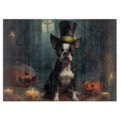 Boston Terrier Pumpkins Halloween Beängstigend Schneidebrett (Vorderseite)