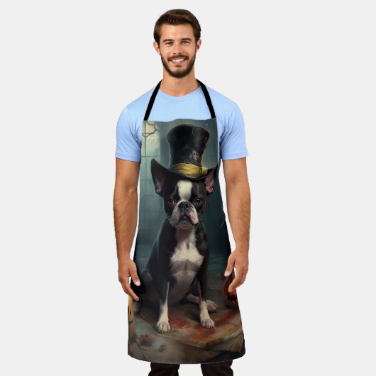 Boston Terrier Pumpkins Halloween Beängstigend Schürze (Getragen)