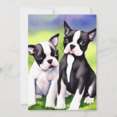 Boston Terrier Puppies Watercolor Gruß Karte (Vorderseite)