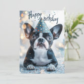 Boston Terrier Puppy Birthday Party Einladung (Stehend Vorderseite)