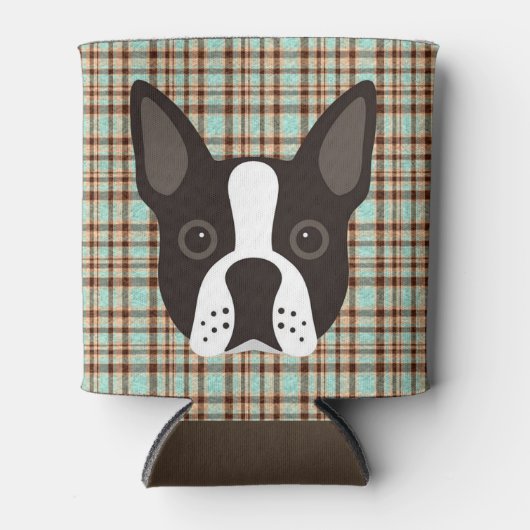 Boston Terrier Puppy Dog Tartan Kariert Dosenkühler (Vorderseite)