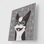 Boston Terrier Quadratische Wanduhr (Winkel)