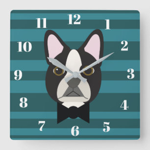 Boston Terrier Quadratische Wanduhr