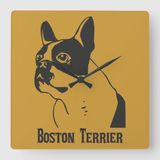 Boston Terrier Quadratische Wanduhr (Vorderseite)