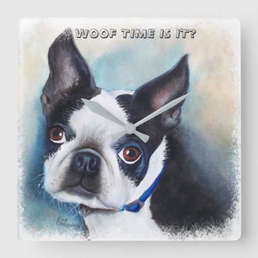 BOSTON TERRIER QUADRATISCHE WANDUHR (Vorderseite)