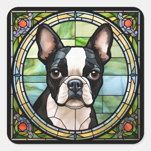Boston Terrier Quadratischer Aufkleber (Vorderseite)
