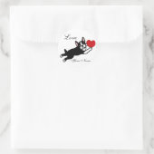 Boston Terrier & Red Heart Cartoon Runder Aufkleber (Tasche)