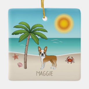 Boston Terrier Reh auf einem tropischen Sommerstra Keramikornament