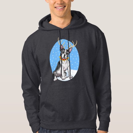 Boston Terrier Reindeer Hoodie (Vorderseite)