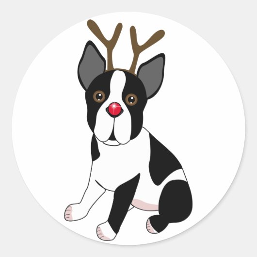 Boston Terrier Reindeer Runder Aufkleber (Vorderseite)