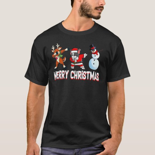 Boston Terrier Reindeer Snowman Merry Christmas Lo T-Shirt (Vorderseite)