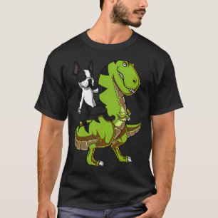 Boston Terrier reitet T-Rex Dinosaurier T-Shirt