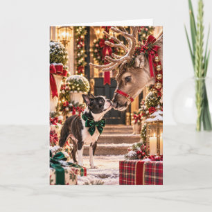 Boston Terrier Rentier-Weihnachtskarte Karte