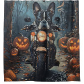 Boston Terrier Riding Motorrad Halloween Beängstig Duschvorhang (Vorderseite)