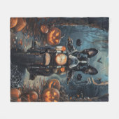 Boston Terrier Riding Motorrad Halloween Beängstig Fleecedecke (Vorderseite (Horizontal))