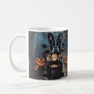 Boston Terrier Riding Motorrad Halloween Beängstig Kaffeetasse
